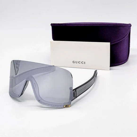 NEW GG1631S 013 GUCCI GREY SHIELD UNISEX SUNGLASSES GG 1631S 013 GUCCI EYEWEAR NEW Gucci GG1631S 013 Transparent Grey Multilayer Silver  main image 2